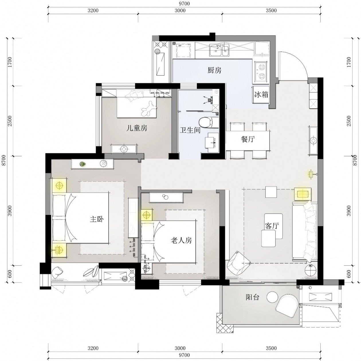 瑞和華府現代風格三室兩廳裝修效果圖